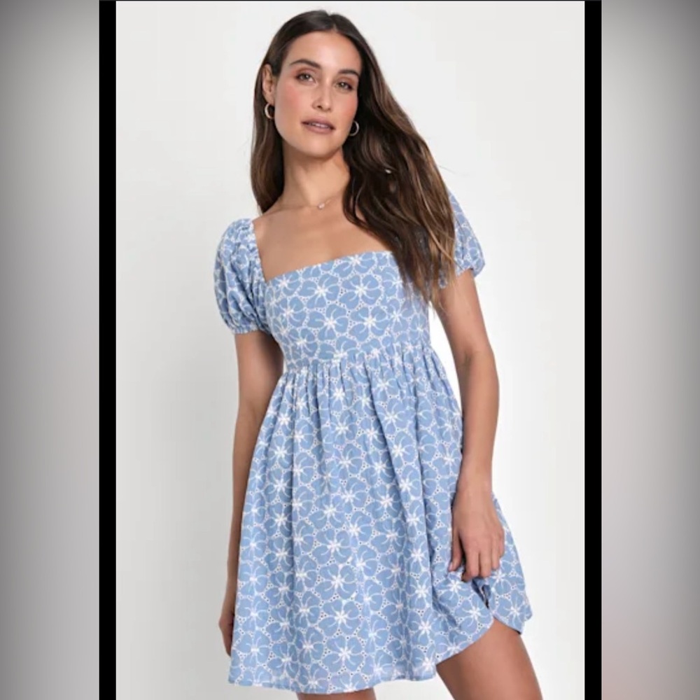 Lulu's Blue and White Floral Mini Dress